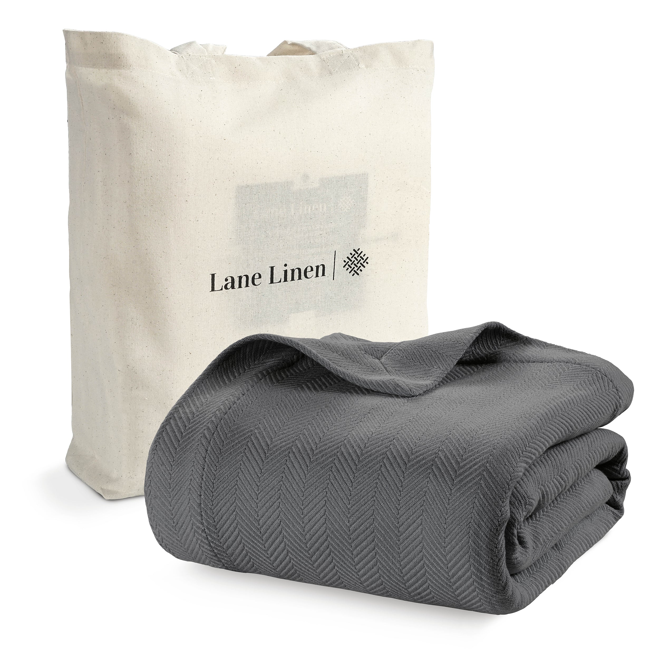 100% Cotton Herringbone Blanket - Grey